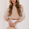 Beige Sweatshirt in Sweatshirts For Women with Cotton and Spandex