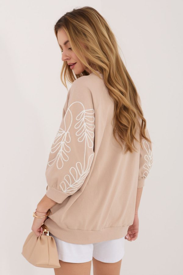 Beige Sweatshirt in Sweatshirts For Women with Cotton and Spandex
