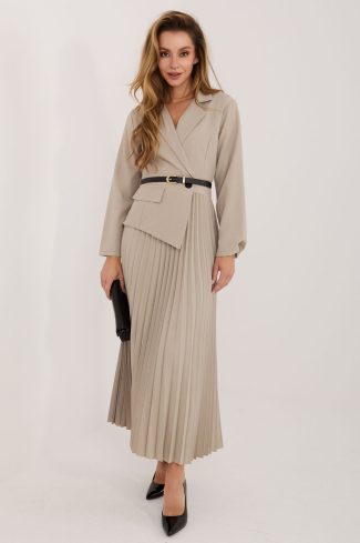Beige Daydress in Day Dresses with Spandex, Polyester and Viscose