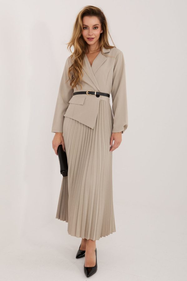 Beige Daydress in Day Dresses with Spandex, Polyester and Viscose