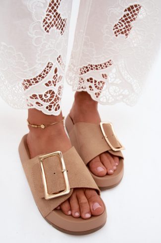 Beige Platform Sandals in Sandals & Flip-Flops For Women with Fabric, Footbed and Platform Height