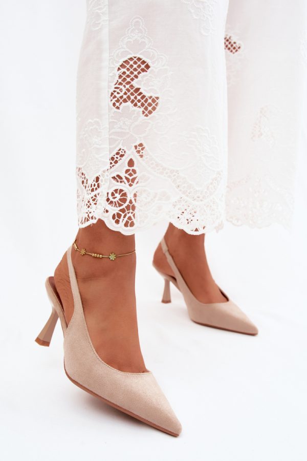 Beige Heel Sandals in Sandals & Flip-Flops For Women with Fabric, Footbed and Heel Height