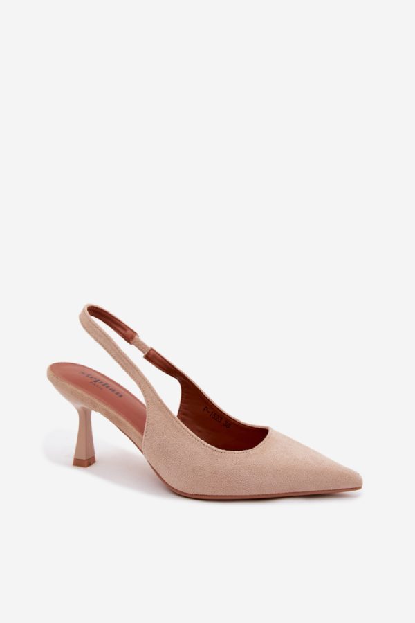 Beige Heel Sandals in Sandals & Flip-Flops For Women with Fabric, Footbed and Heel Height