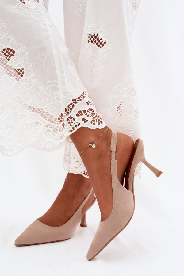 Beige Heel Sandals in Sandals & Flip-Flops For Women with Fabric, Footbed and Heel Height