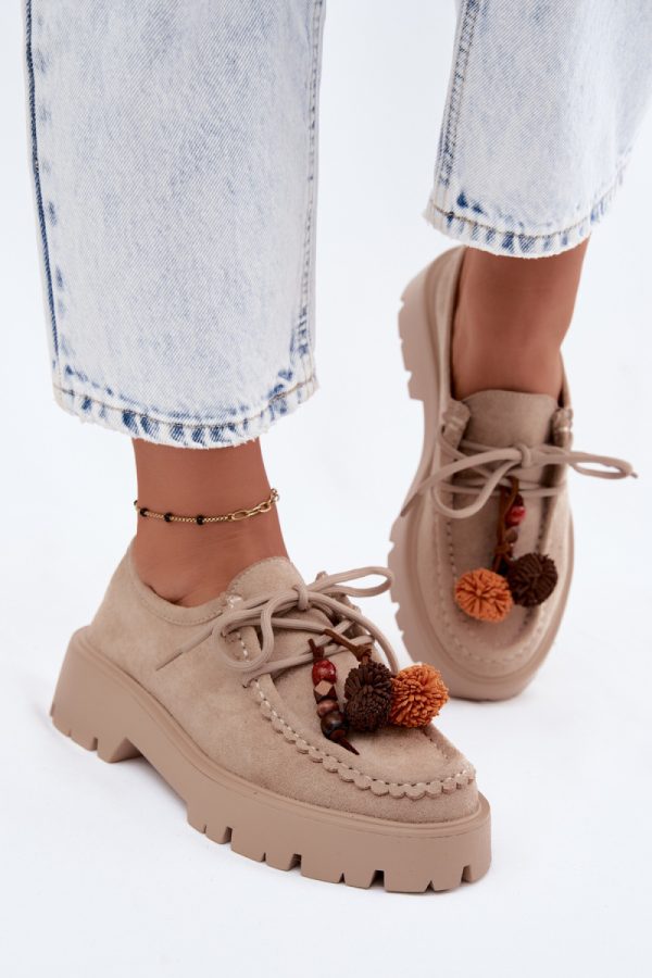 Beige Platform Shoes in Women`s Ankle Boots & Booties with Fabric, Footbed, Upper Height and Platform Height