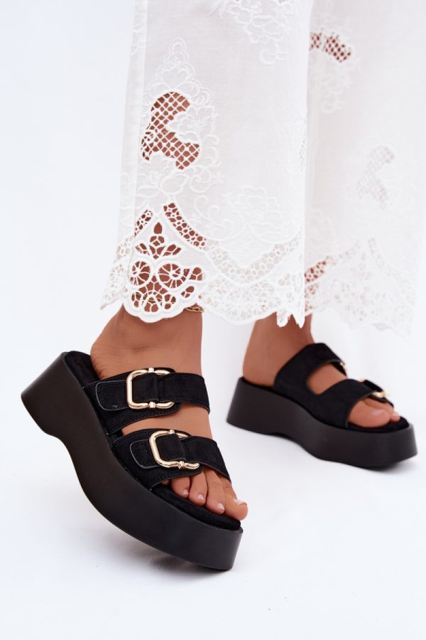 Black Platform Sandals in Sandals & Flip-Flops For Women with Fabric, Footbed and Platform Height