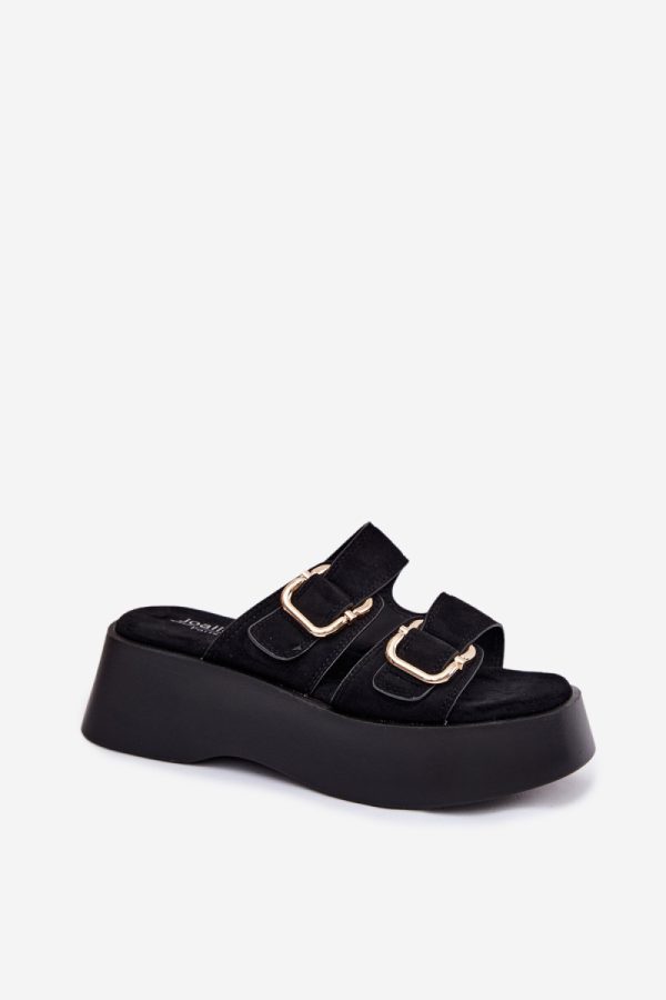 Black Platform Sandals in Sandals & Flip-Flops For Women with Fabric, Footbed and Platform Height