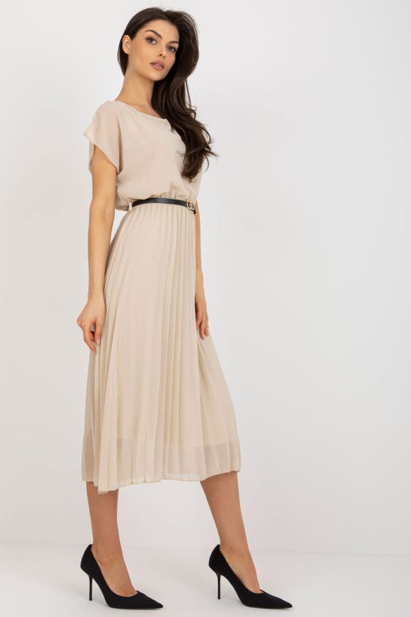 Beige Daydress in Day Dresses with Spandex and Polyester
