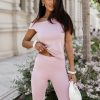 Pink Set in Pants, Trousers, Shorts with Polyester and Viscose