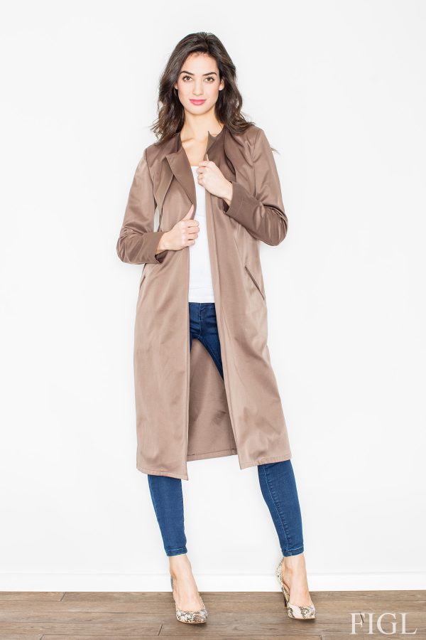 Beige Coat in Women`s Coats, Jackets with Spandex and Polyester
