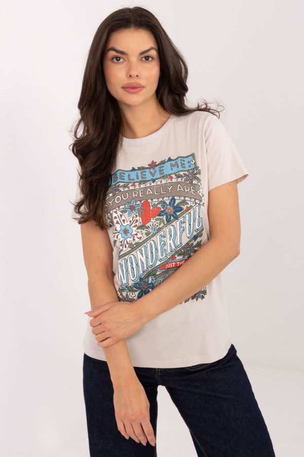 Beige T-shirt in Women`s Tops, T-shirts, Singlets with Cotton