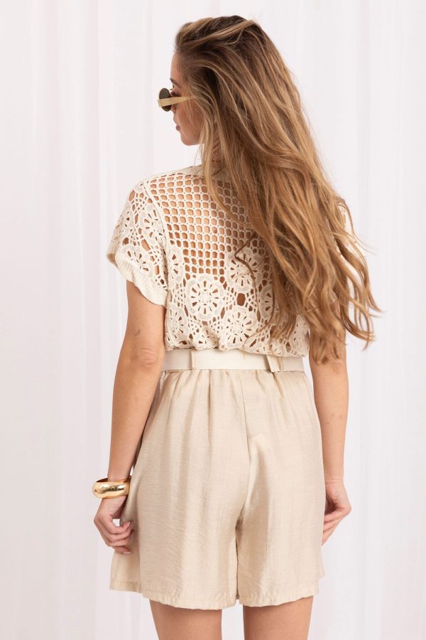 Beige Shorts in Shorts For Women, Crop Pants with Spandex and Viscose