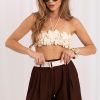 Brown Shorts in Shorts For Women, Crop Pants with Spandex and Viscose