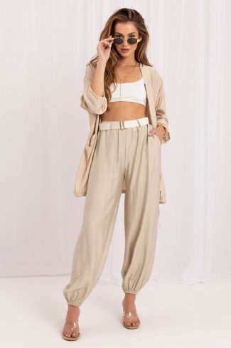 Beige Women Trousers in Pants, Trousers, Shorts with Spandex and Viscose