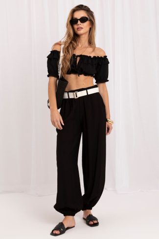 Black Women Trousers in Pants, Trousers, Shorts with Spandex and Viscose
