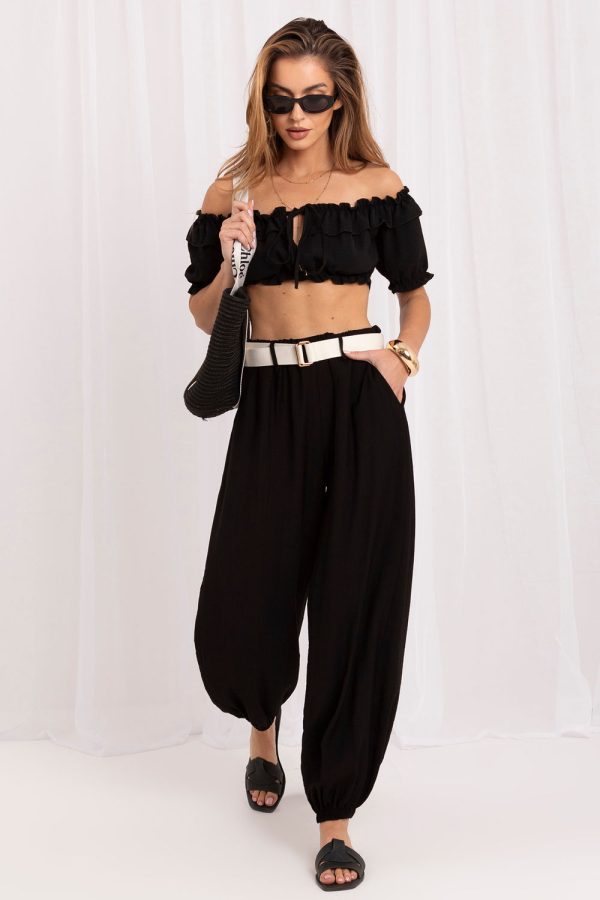 Black Women Trousers in Pants, Trousers, Shorts with Spandex and Viscose