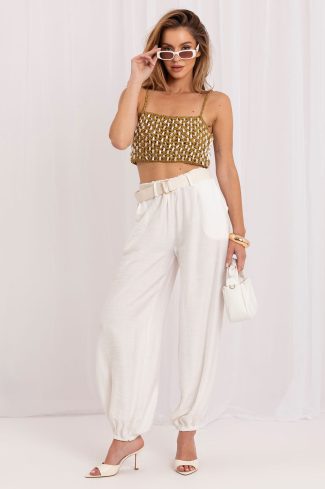 Beige Women Trousers in Pants, Trousers, Shorts with Spandex and Viscose