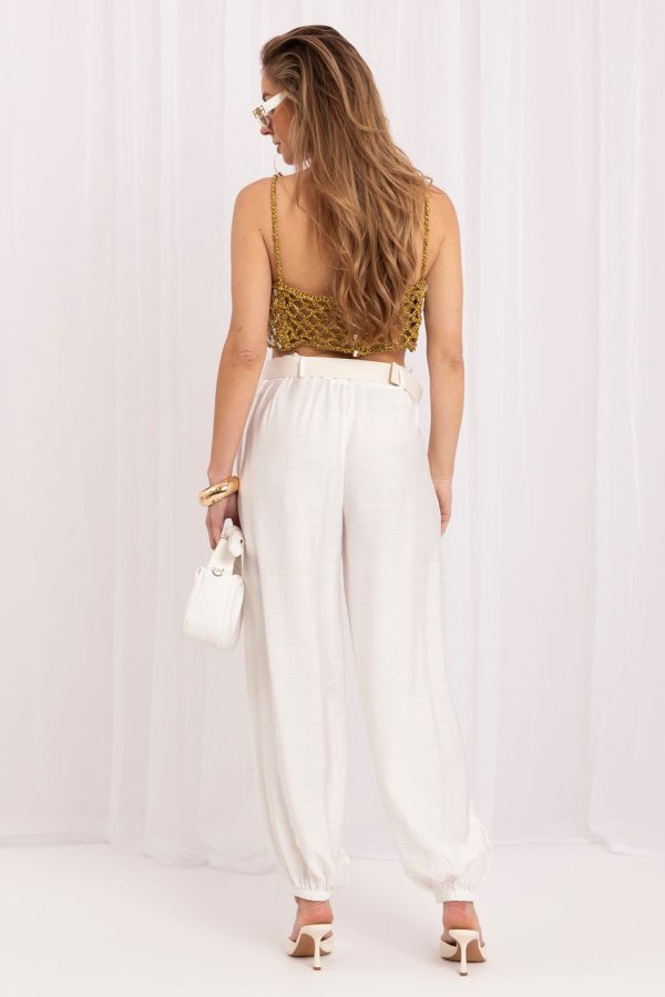 Beige Women Trousers in Pants, Trousers, Shorts with Spandex and Viscose