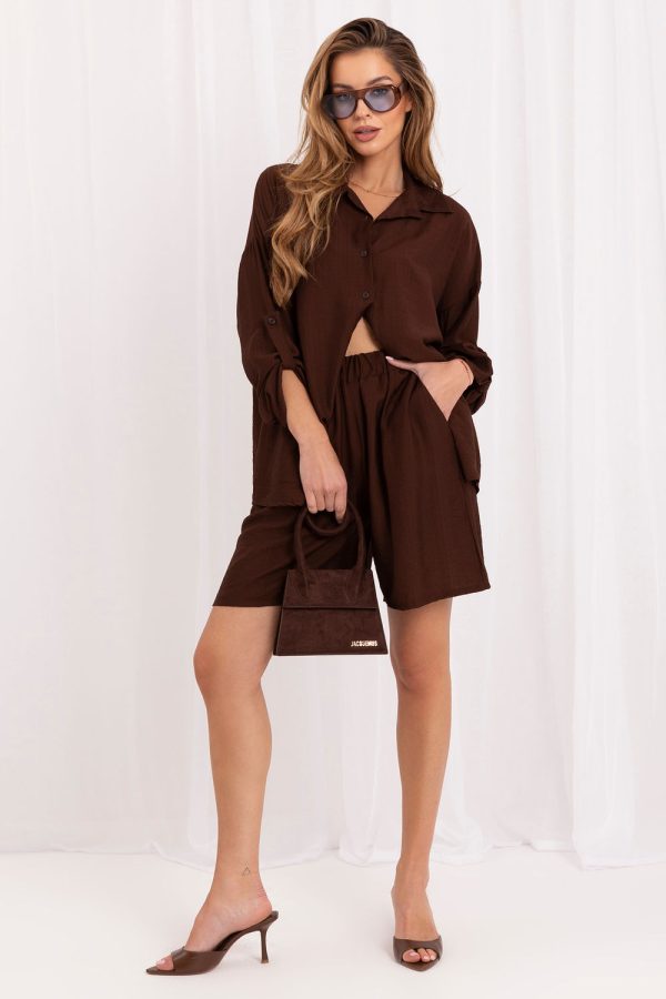 Brown Set in Pants, Trousers, Shorts with Spandex and Viscose
