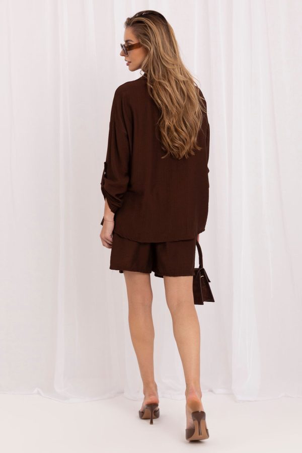 Brown Set in Pants, Trousers, Shorts with Spandex and Viscose