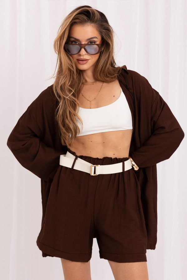 Brown Shorts in Shorts For Women, Crop Pants with Spandex and Viscose