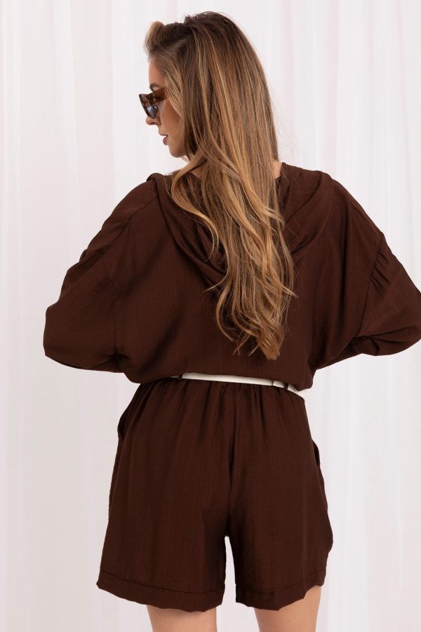 Brown Shorts in Shorts For Women, Crop Pants with Spandex and Viscose