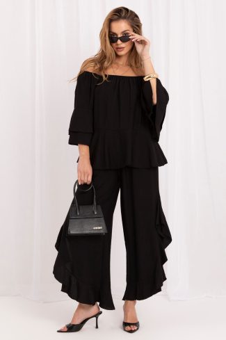 Black Set in Pants, Trousers, Shorts with Spandex and Viscose