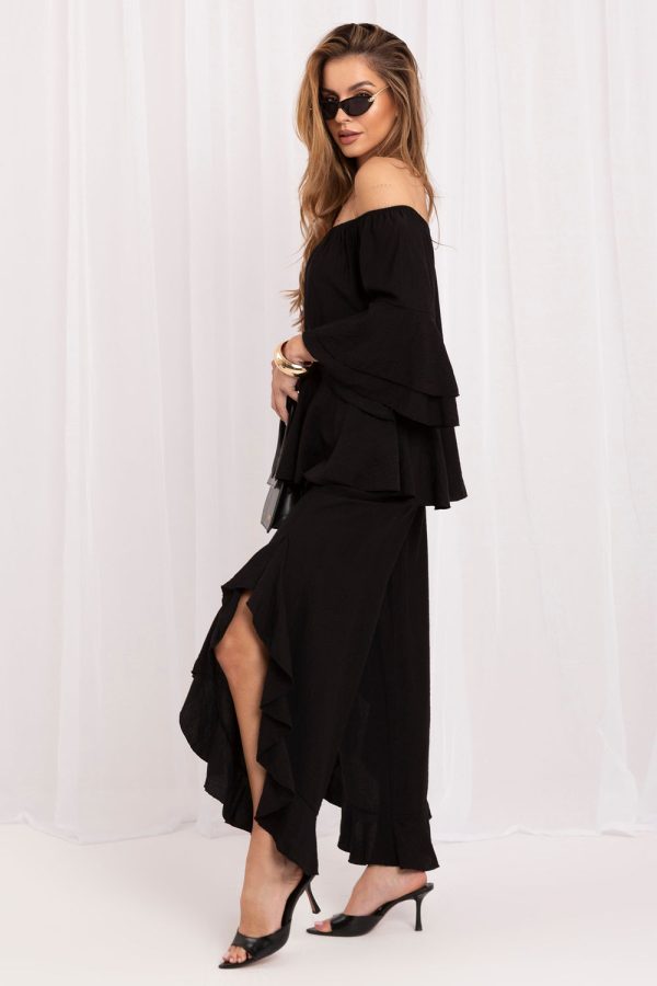 Black Set in Pants, Trousers, Shorts with Spandex and Viscose