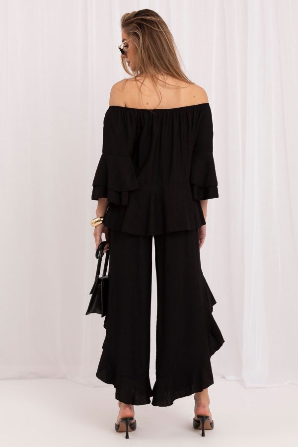 Black Set in Pants, Trousers, Shorts with Spandex and Viscose