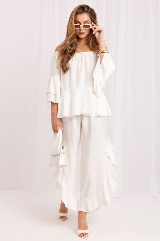Beige Set in Pants, Trousers, Shorts with Spandex and Viscose