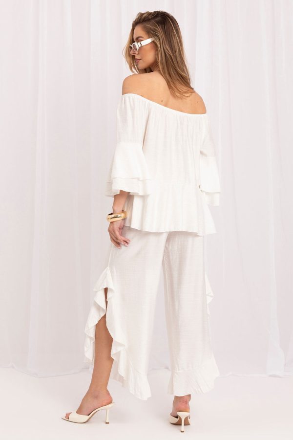 Beige Set in Pants, Trousers, Shorts with Spandex and Viscose