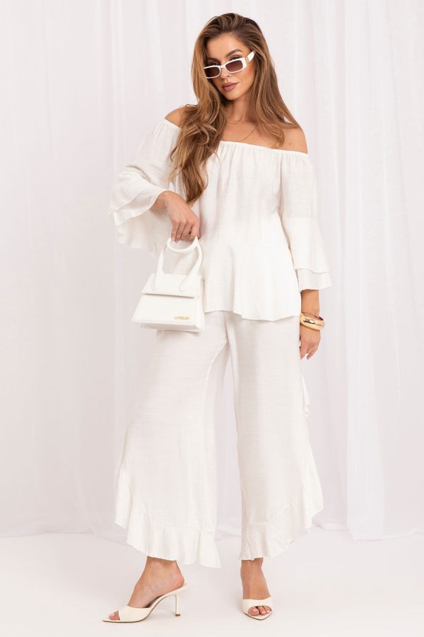 Beige Set in Pants, Trousers, Shorts with Spandex and Viscose