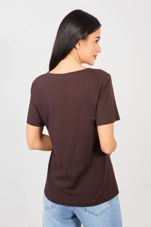 Brown T-shirt in Women`s Tops, T-shirts, Singlets with Cotton and Spandex