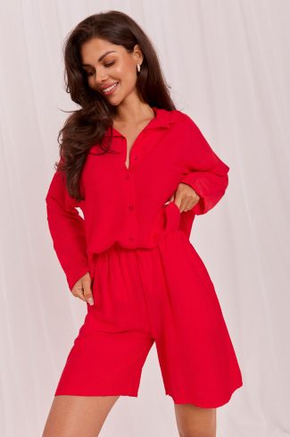 Red Set in Pants, Trousers, Shorts with Spandex and Viscose