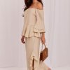 Beige Set in Pants, Trousers, Shorts with Spandex and Viscose
