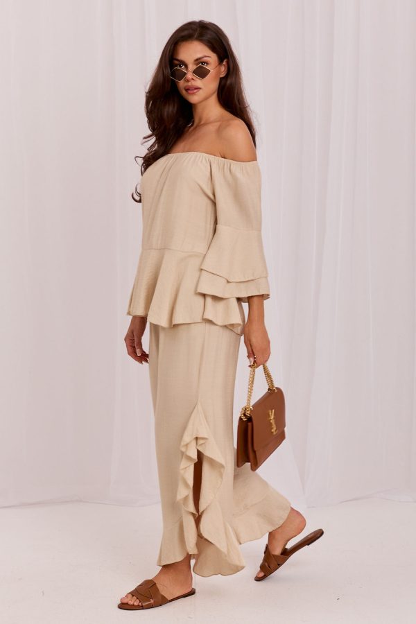 Beige Set in Pants, Trousers, Shorts with Spandex and Viscose