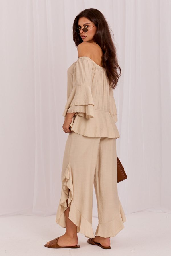 Beige Set in Pants, Trousers, Shorts with Spandex and Viscose