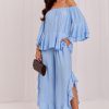Blue Set in Pants, Trousers, Shorts with Spandex and Viscose