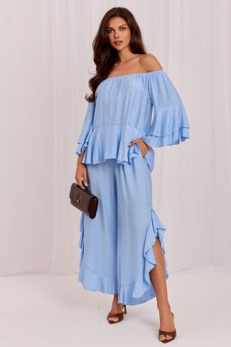 Blue Set in Pants, Trousers, Shorts with Spandex and Viscose