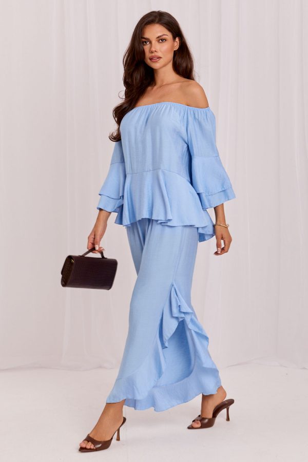 Blue Set in Pants, Trousers, Shorts with Spandex and Viscose