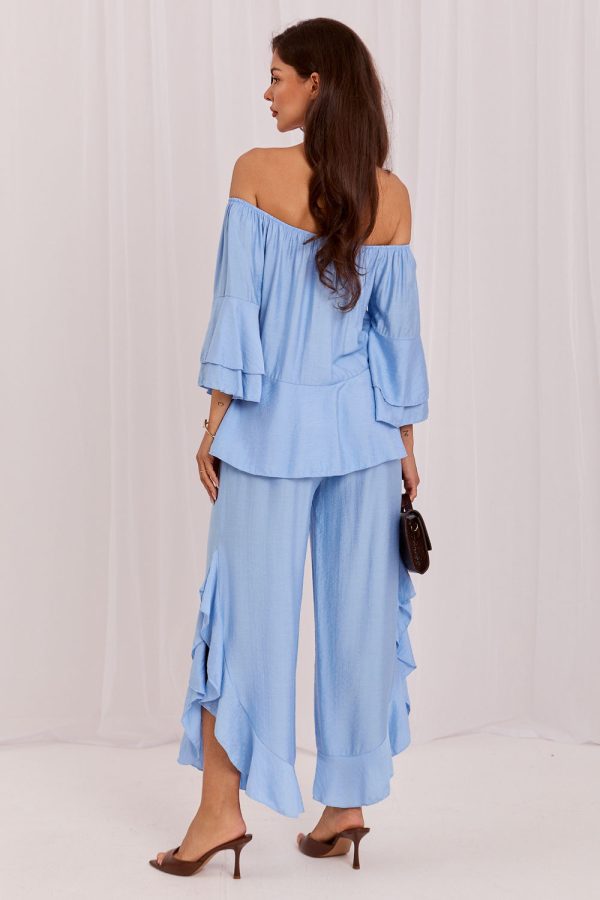 Blue Set in Pants, Trousers, Shorts with Spandex and Viscose