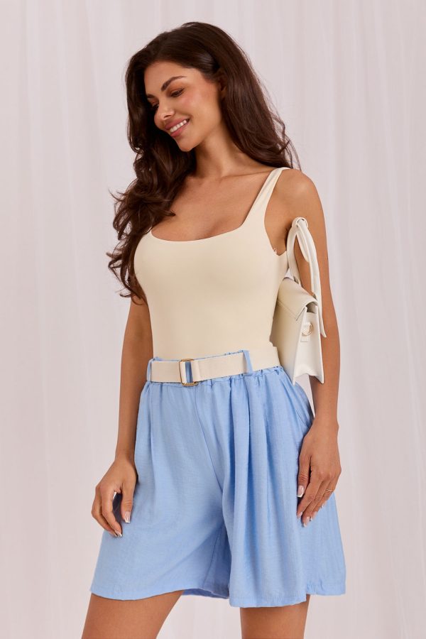 Blue Shorts in Shorts For Women, Crop Pants with Spandex and Viscose