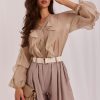 Beige Shorts in Shorts For Women, Crop Pants with Spandex and Viscose