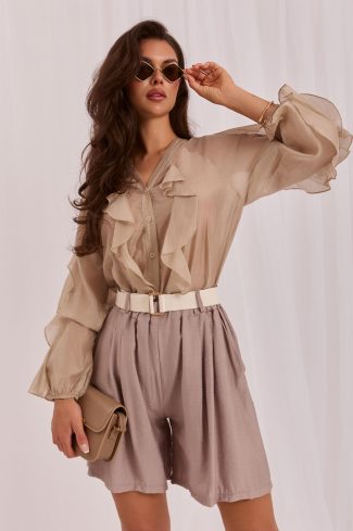 Beige Shorts in Shorts For Women, Crop Pants with Spandex and Viscose