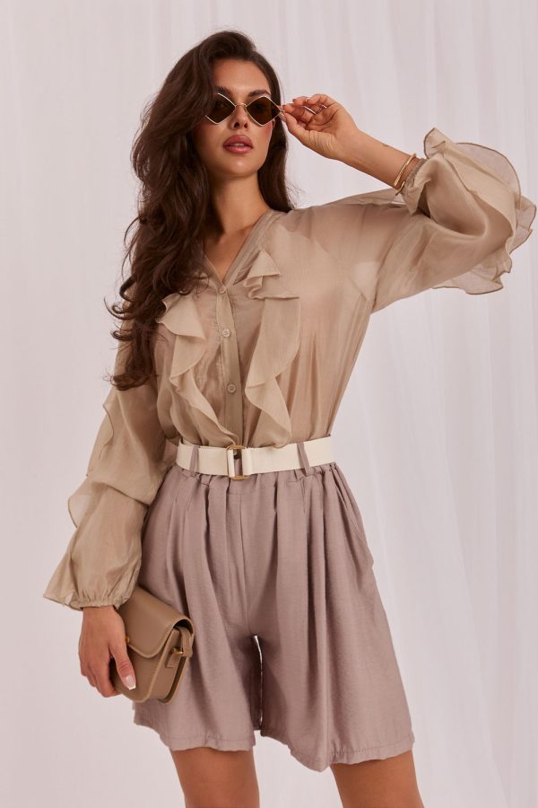 Beige Shorts in Shorts For Women, Crop Pants with Spandex and Viscose