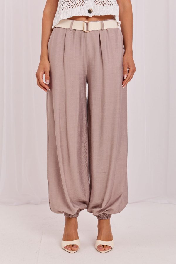 Beige Women Trousers in Pants, Trousers, Shorts with Spandex and Viscose