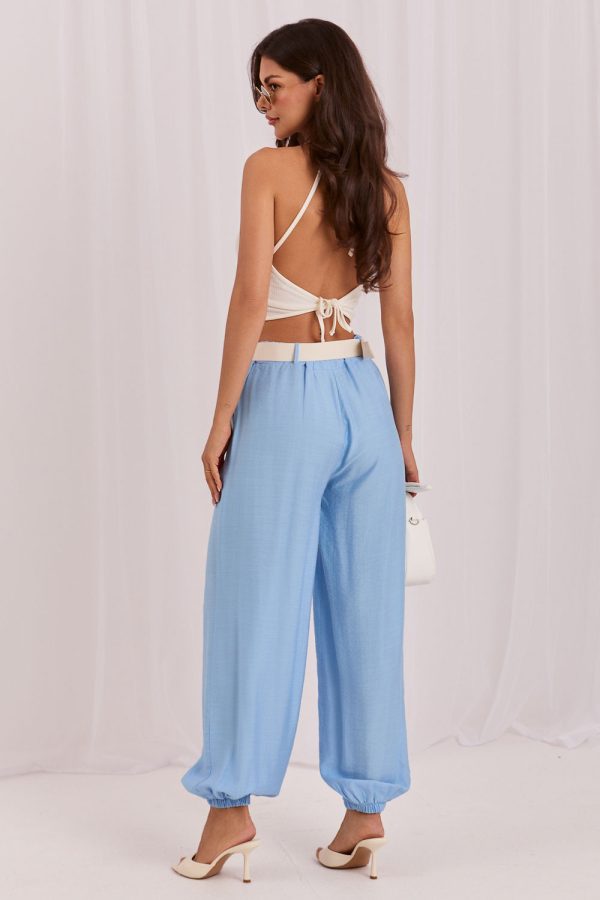 Blue Women Trousers in Pants, Trousers, Shorts with Spandex and Viscose