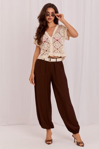 Brown Women Trousers in Pants, Trousers, Shorts with Spandex and Viscose