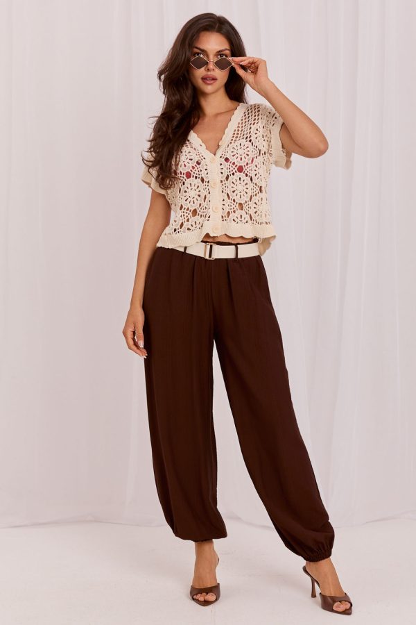 Brown Women Trousers in Pants, Trousers, Shorts with Spandex and Viscose