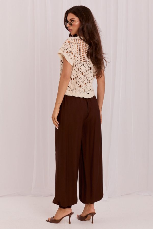 Brown Women Trousers in Pants, Trousers, Shorts with Spandex and Viscose